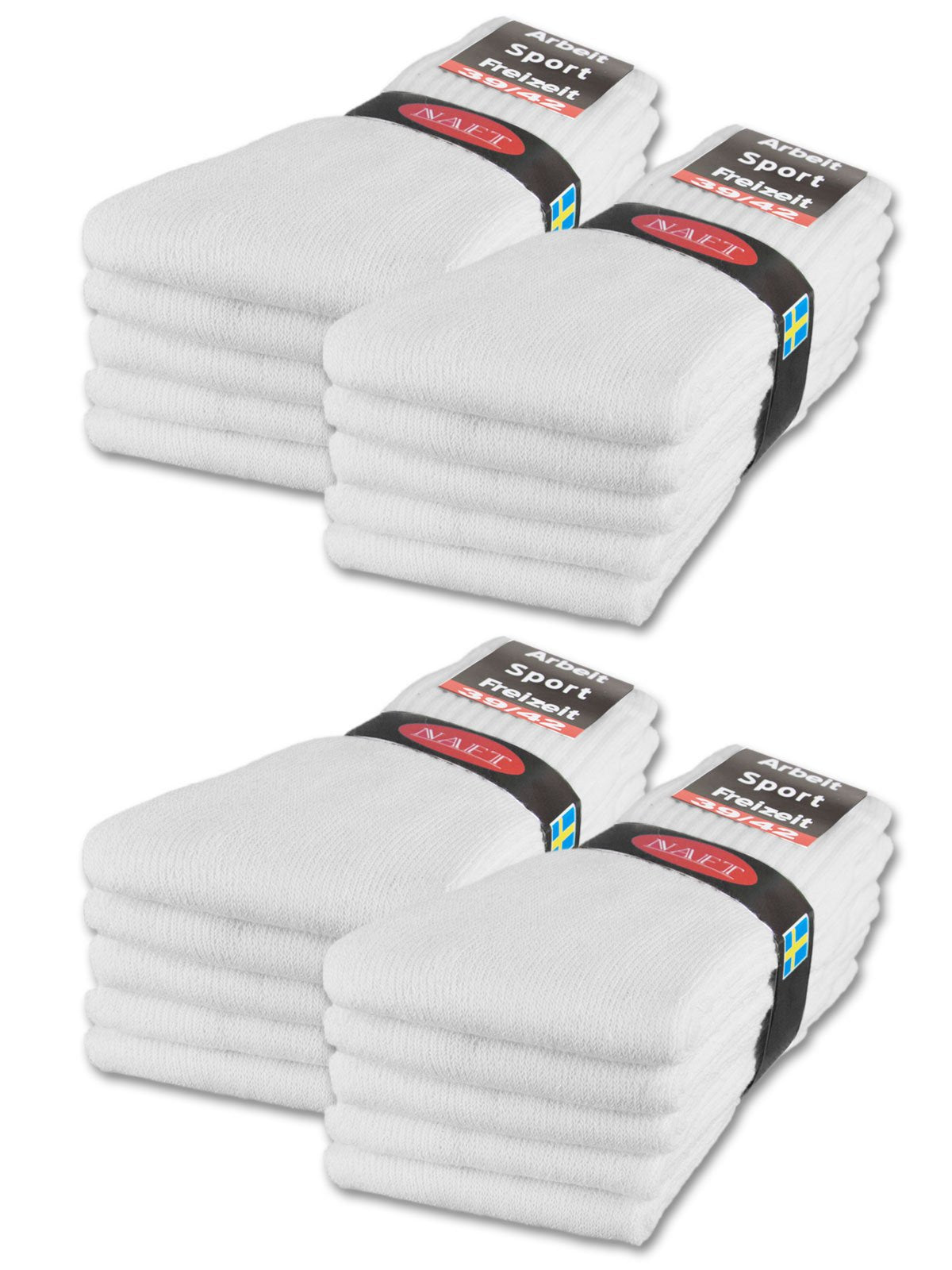 sockenkauf24 10 | 20 | 30 Pairs Crew Socks Sports Tennis Socks for Women & Men in 5 Colours - Sizes 35-50 available (UK 9-11 | EU 43-46, 20 Pairs | White)