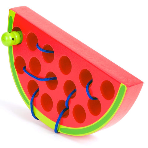 Wooden Lacing Watermelon Threading Toy Wood Block Puzzle Travel Game Fine Motor Skills Montessori Activity Learning Early Build Basic Life Skill Educational Gift For 1 2 3 Years Old Toddlers Baby Kids