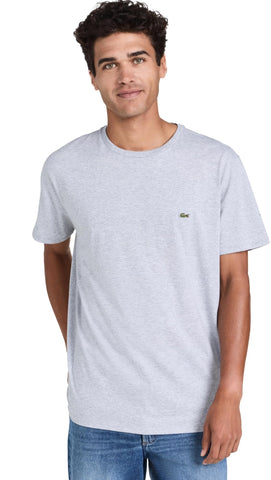 Lacoste Mens Short Sleeve Crew Neck Pima Cotton Jersey T-Shirt, Silver Heathered, X-Large
