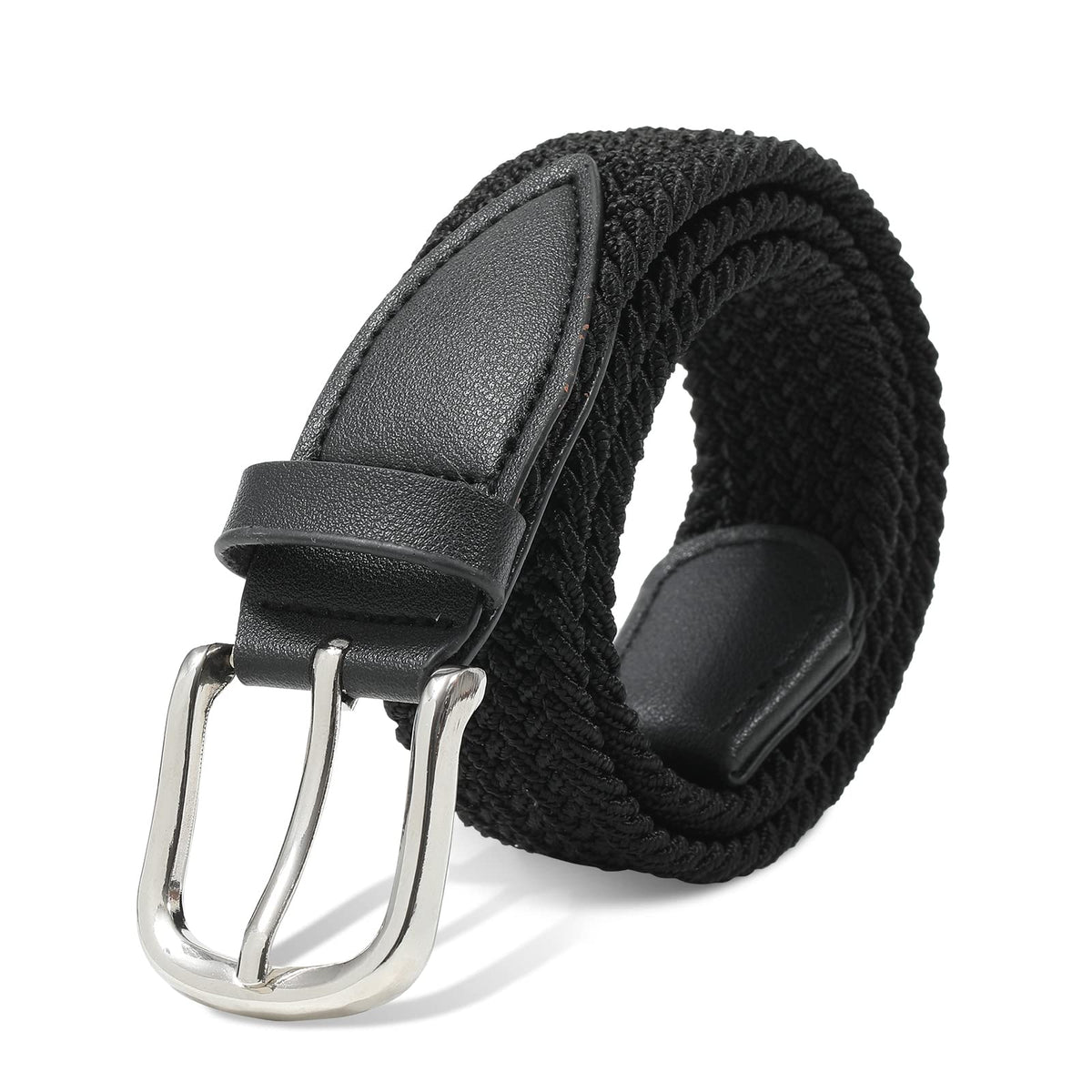 AWAYTR Kids Elastic Braided Belt - Pin Buckle Stretch Golf Baseball Belts for Boys and Girls Aged 4-12 Years (Black)