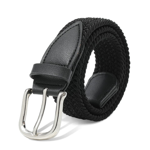 AWAYTR Kids Elastic Braided Belt - Pin Buckle Stretch Golf Baseball Belts for Boys and Girls Aged 4-12 Years (Black)