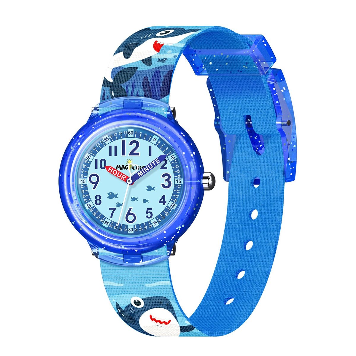 Bigmeda Children's Unicorn Watch Animal Prints Textile Bracelet Analogue Boys Girls, shark blue, Ribbon