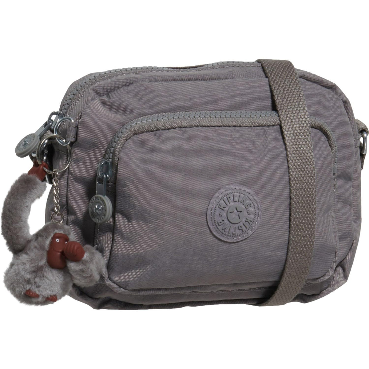 Kipling Hubei Small Double-Zip Crossbody Bag, Cool Grey