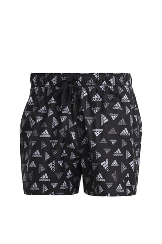 adidas Men's Logo Print CLX Swim Shorts Very Short Length, Black/White, XL