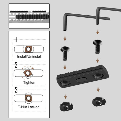 Bontok Single Picatinny Aluminum Accessory Rail Set for Mlock 3 5 7 9 11 13 Slots with 13 T-Nuts & Screws, 6 Allen Wrench-Rounded Corner