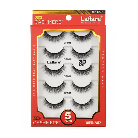 Laflare 3D Cashmere False Eyelashes Multipack, Ultra Soft, Glam, Luxurious, Cruelty-Free, Reusable, Fake Eyelashes 5 Pairs Value Pack (101X5P)