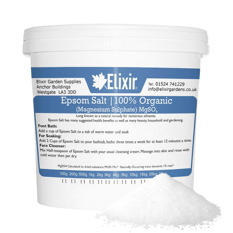 Elixir Gardens 100% Organic FFC Food Grade Medical Epsom Salt | 1, 5, 10, 15, 20, & 25kg Weights Available | Supplied in Tub (5kg)