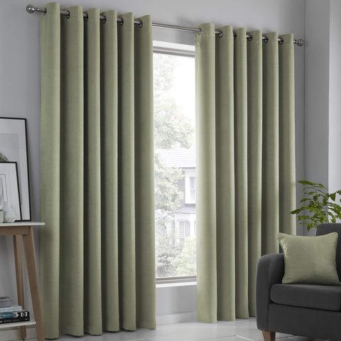 Fusion Green Curtains W66 x L72" (168 x 183cm) for Living Room, Bedroom, Eyelet Curtains, Thermal Curtains, Ring Top, 2 Panels for Home & Window, Sage Green Curtains