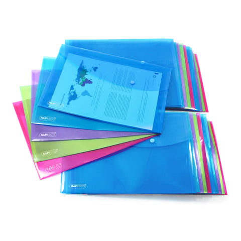 Rapesco 1494 Popper Wallets, A4+ / Foolscap, Assorted Transparent Colours, Pack of 20
