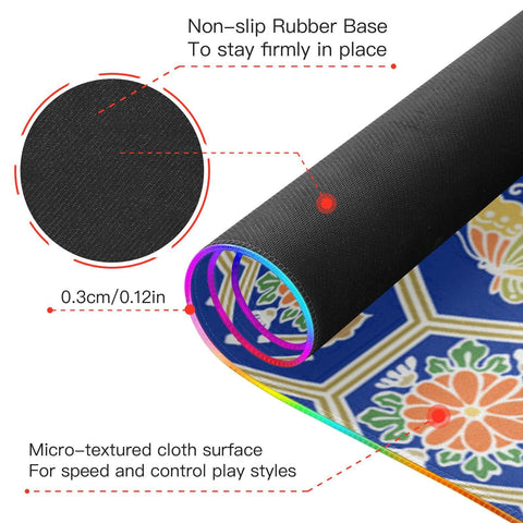 Butterfly Flower Wireless Charging Mouse Pad for Mobile Phone Extra Large Gaming Mousepad with 13 Lighting Modes Computer Mat for Gaming MacBook PC Laptop Desk Home Office