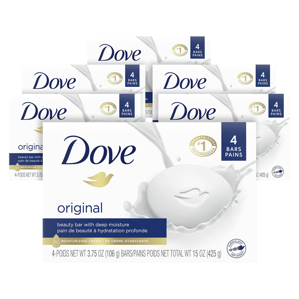 Dove Beauty Bar Original Moisturizing Bar Made With 1/4 Moisturizing Cream, Gentle for Soft Skin - 24 Count, 3.75 oz Each