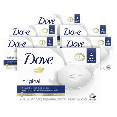 Dove Beauty Bar Original Moisturizing Bar Made With 1/4 Moisturizing Cream, Gentle for Soft Skin - 24 Count, 3.75 oz Each