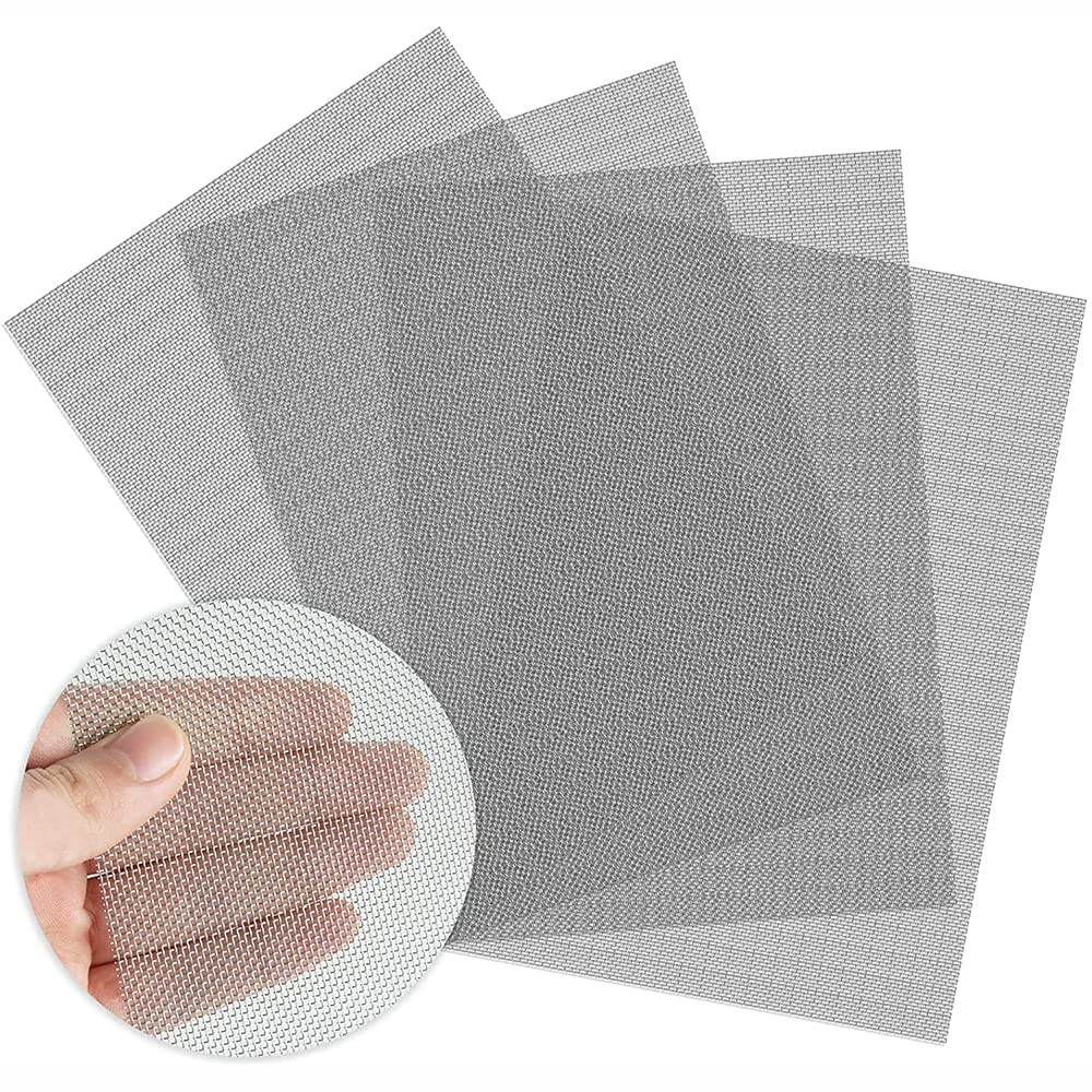 ANCLLO 4 PCS Stainless Steel Wire Mesh Screen - About 12 x 8inch - 1mm Hole 20 Mesh Easy to Cut - Air Vent Mesh, Hard and Heat Resisting Screen Mesh, Window Screen Mesh