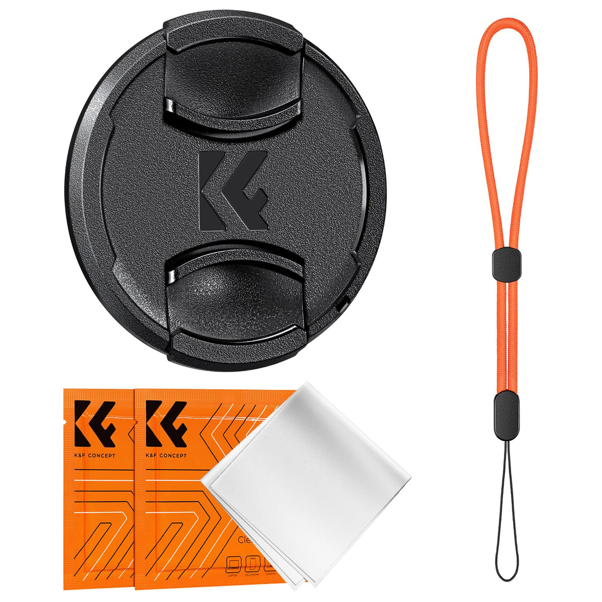 K&F Concept 67MM Lens Cap Snap-on Front Camera Lens Cover + Elastic Lens Cap Keeper + 2 Cleaning Cloth compatible with Canon Sony