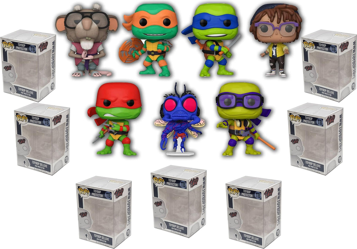 Funko TMNT Mutant Mayhem + Protector: Teenage Mutant Ninja Turtles Pop Movies Vinyl Figure (Bundled with ToyBop Box Protector Collector Case) (Set of 7)