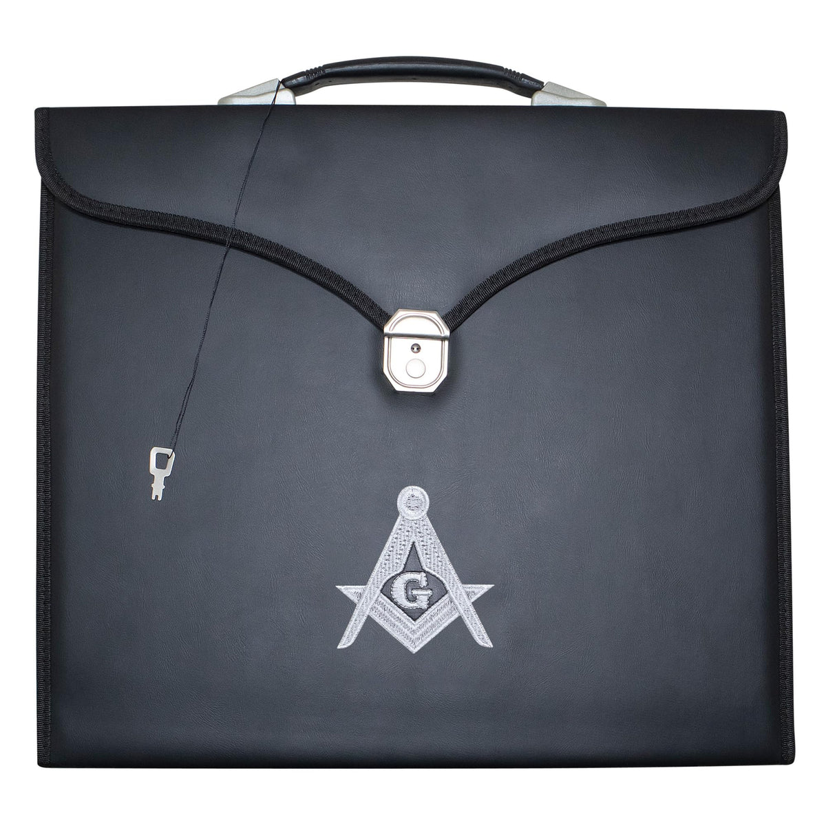 Masonic Apron Case Leather Master Mason (Machine Embroidered) Silver: MM, Provincial Size | Freemason Carrying Bags