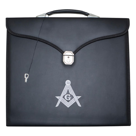 Masonic Apron Case Leather Master Mason (Machine Embroidered) Silver: MM, Provincial Size | Freemason Carrying Bags
