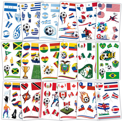 Konsait 18 Sheets Soccer Tattoos, 2024 USA International Soccer Games National Themed Tattoos, Soccer Games Party Favors, Event Makeup & Stocking Fillers