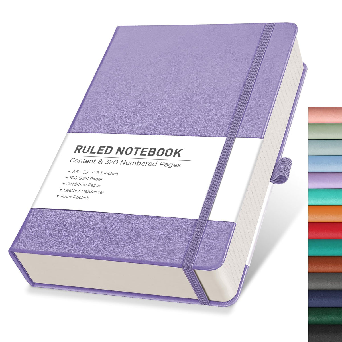 RETTACY Journaling Notebooks, A5 Lined Notebook Journal with 320 Numbered Pages, Journals for Writing, Notebooks for Work, 100 GSM Paper, Leather Hardcover, Inner Pocket, 5.7'' Ã— 8.3'' (Purple)