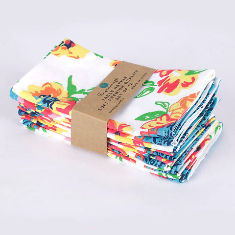 Fingercraft Cloth Napkins Set of 12 Cotton Linen Blend Printed Dinner Napkins Perfect for Parties Dinners Weddings Cocktail Christmas Napkins Cloth 20x20 Blooming Flower