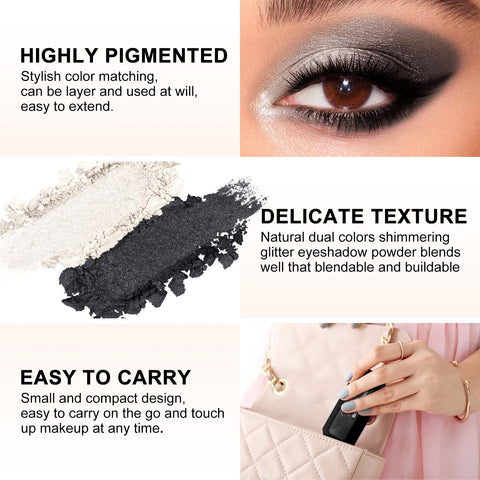 Boobeen 2 Color Eye Shadow, Portable Dual-Color Glitter Eyeshadow Palette Highly Pigmented Powder Eyeshadow Waterproof and Smooth Texture, Long Lasting For Eye Makeup