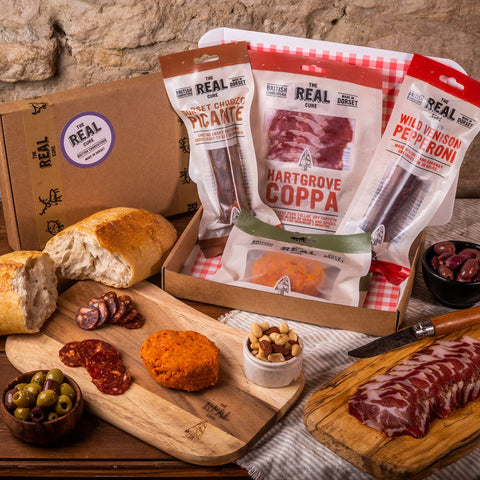 The Real Cure - Hot & Spicy Letterbox Charcuterie Hamper - Includes Pepperami, Nduja, Chorizo and Coppa - Perfect Foodie Gift