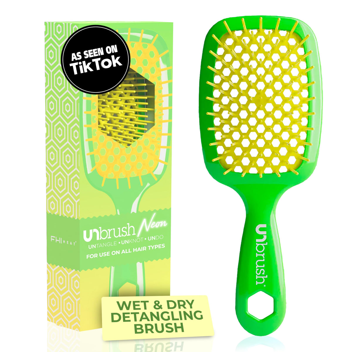 FHI Heat UNbrush Detangling Brush for Pain-Free Brushing on All Wet or Dry Hair Types - Durable DuoFlex Anti-Static Bristles, Lightweight Handle, Vented Hair Brush