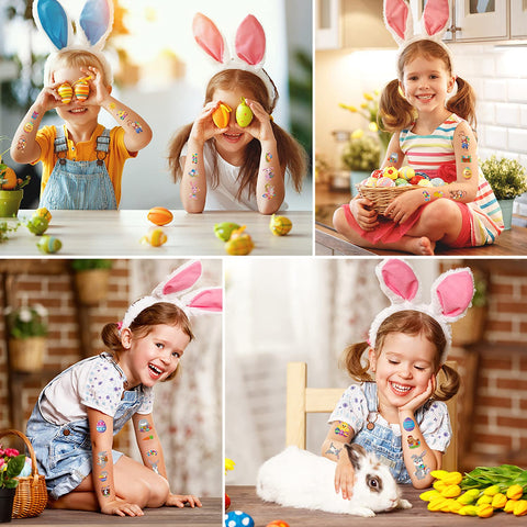 10 Sheets Easter Temporary Tattoos for Kids,Egg Rabbit Face Body Stickers Tattoos Waterproof Party Accessories for Girls Boys Easter Day Party Decorations (Style Two)