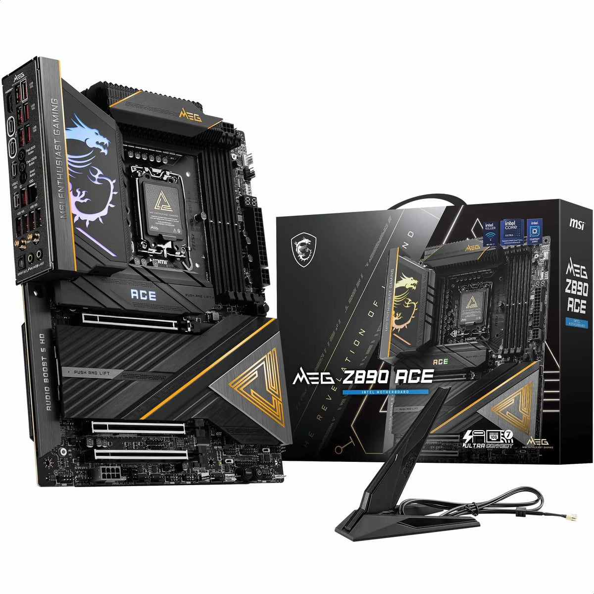 MSI MEG Z890 ACE Motherboard, ATX - Supports Intel Core Ultra Processors (Series 2), LGA 1851 - 110A SPS VRM, DDR5 Memory (9200+MT/s OC), PCIe 5.0 & 4.0 x16, M.2 Gen5, Thunderbolt 4, Wi-Fi 7, 10G LAN