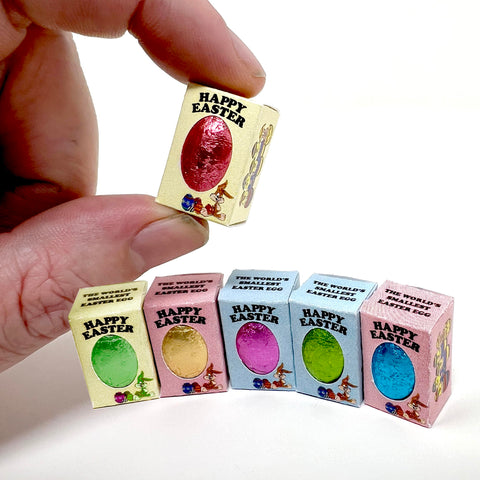 World's Smallest Easter Egg - Pack of 6 Tiny Miniature Solid Chocolate Easter Eggs with flat packed boxes to assemble at home - Fun Novelty Gift For Children, Friends, Relatives (6)