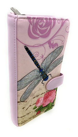 Shag Wear Vintage Dragonfly Large Insect Wallet for Women and Teen Girls Vegan Faux Leather 7" Pink