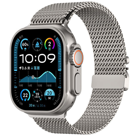 100% Pure Full Titanium Milanese Loop Band Compatible with Apple Watch Bands Ultra 2/Ultra 49mm 46mm 45mm 44mm for Men Women, Parachute-style Buckle Mesh Bracelet Strap for iWatch Series 10 9 SE 8 7 6
