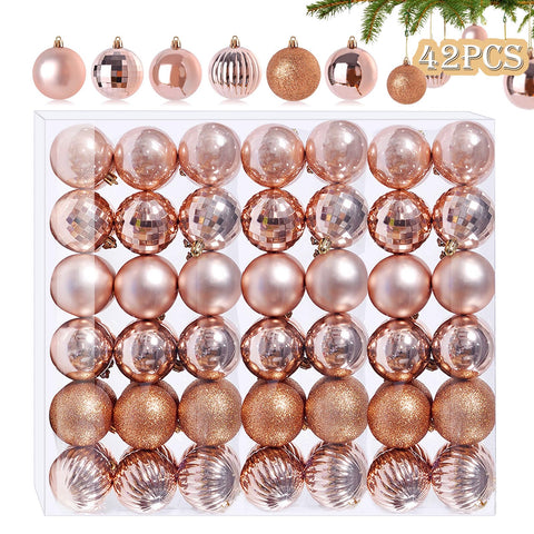 42 pieces Small Christmas baubles rose gold 6 Different designs plastic baubles 3CM Mini baubles plastic baubles Christmas tree Christmas decorations baubles