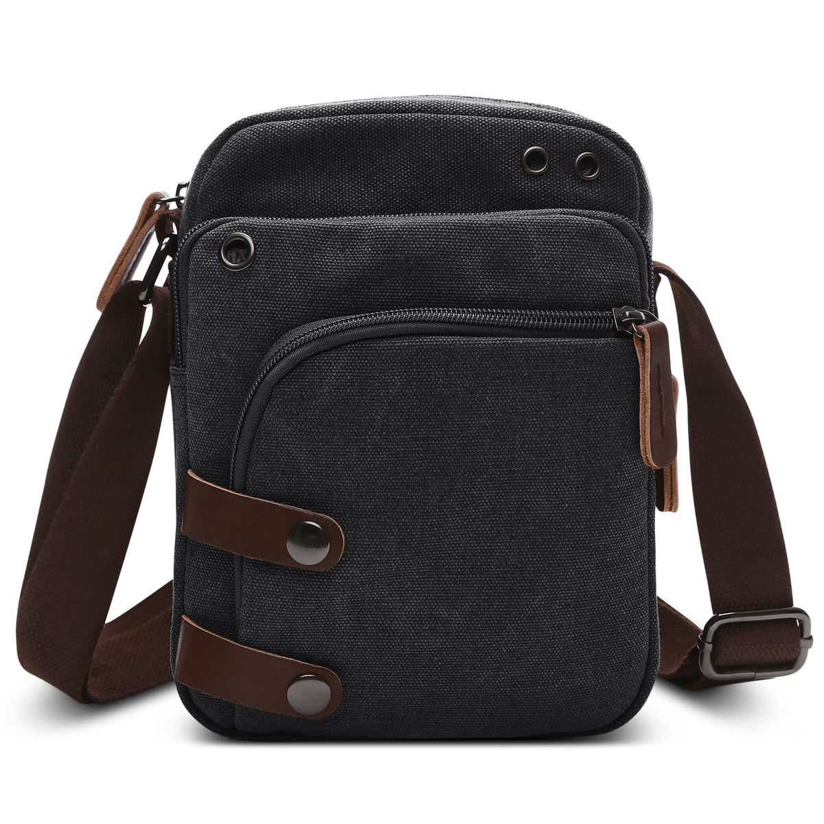 DORRISO Fashion Shoulder Bag Men Messenger Bags Lightweight Portable Work Travel Casual Durable Daily College Bag Multi Pockets Small Canvas Men Satchel Bag Black