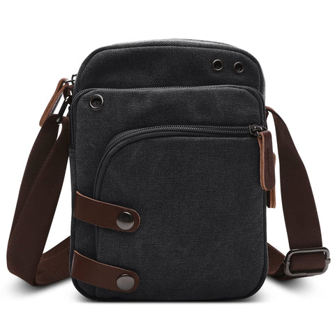 DORRISO Fashion Shoulder Bag Men Messenger Bags Lightweight Portable Work Travel Casual Durable Daily College Bag Multi Pockets Small Canvas Men Satchel Bag Black