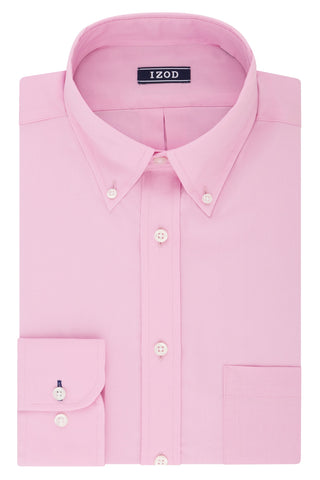 IZOD mens Regular Fit Stretch Solid Button Down Collar Dress Shirt, Pink, 17 -17.5 Neck 36 -37 Sleeve X-Large US