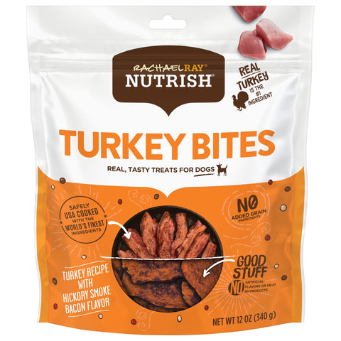 Rachael Ray Nutrish Turkey Bites Real Meat Grain Free Dog Treats, Turkey Recipe with Hickory Smoked Bacon Flavor, 12 Ounces (Packaging May Vary)