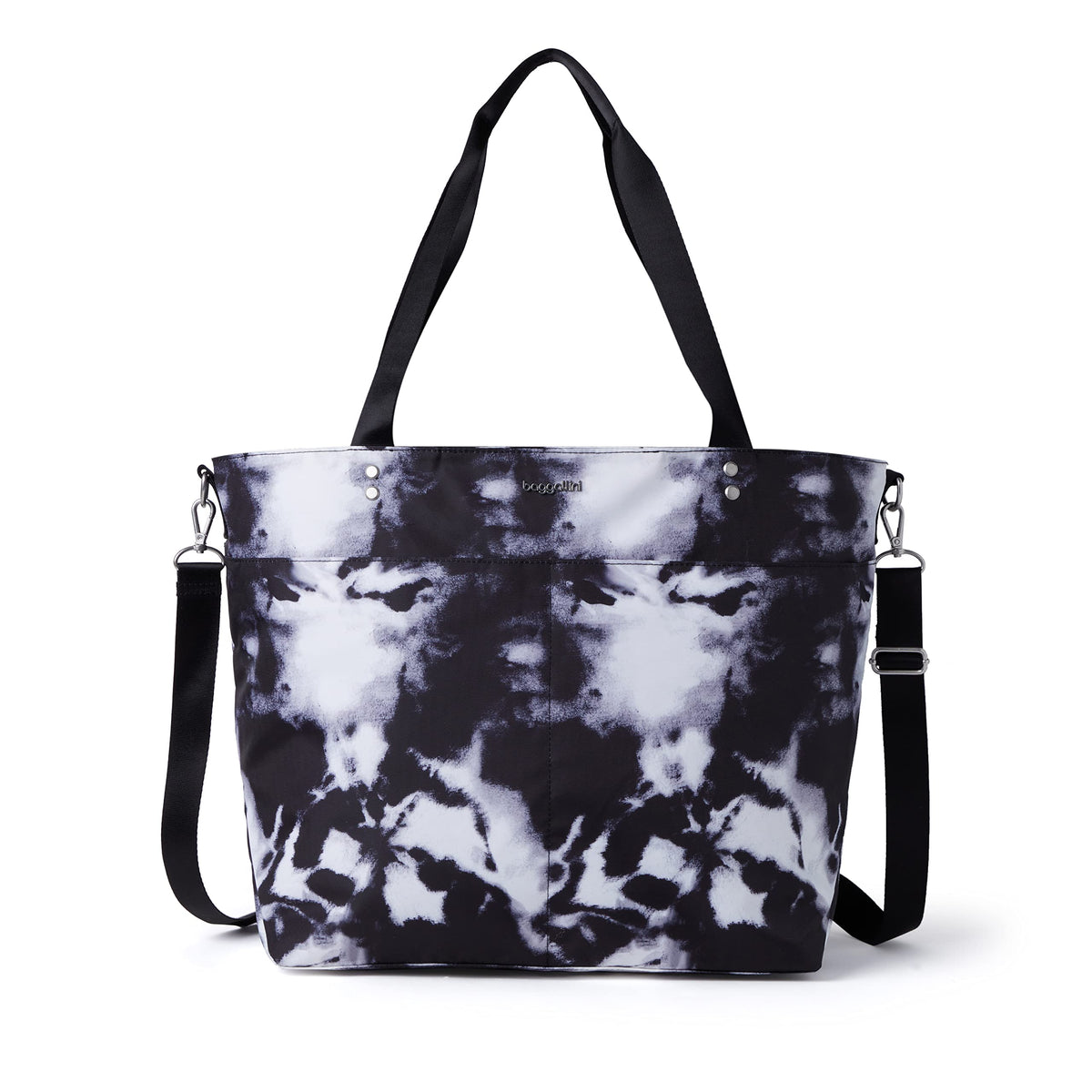 Baggallini Carryall Tote Bag - Crossbody Tote Bag for Women, Black Ink Tie-dye - Large