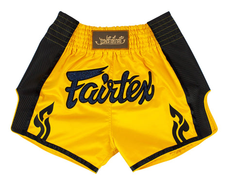 Fairtex Slim Cut Muay Thai Boxing Shorts - BS1701 (Yellow/Black, X-Large)