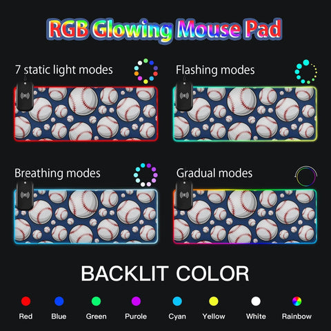 Baseball Softball-01 Wireless Charging Mouse Pad for Mobile Phone Extra Large Gaming Mousepad with 13 Lighting Modes Mouse Mat for Office Home Gaming MacBook PC Laptop Desk