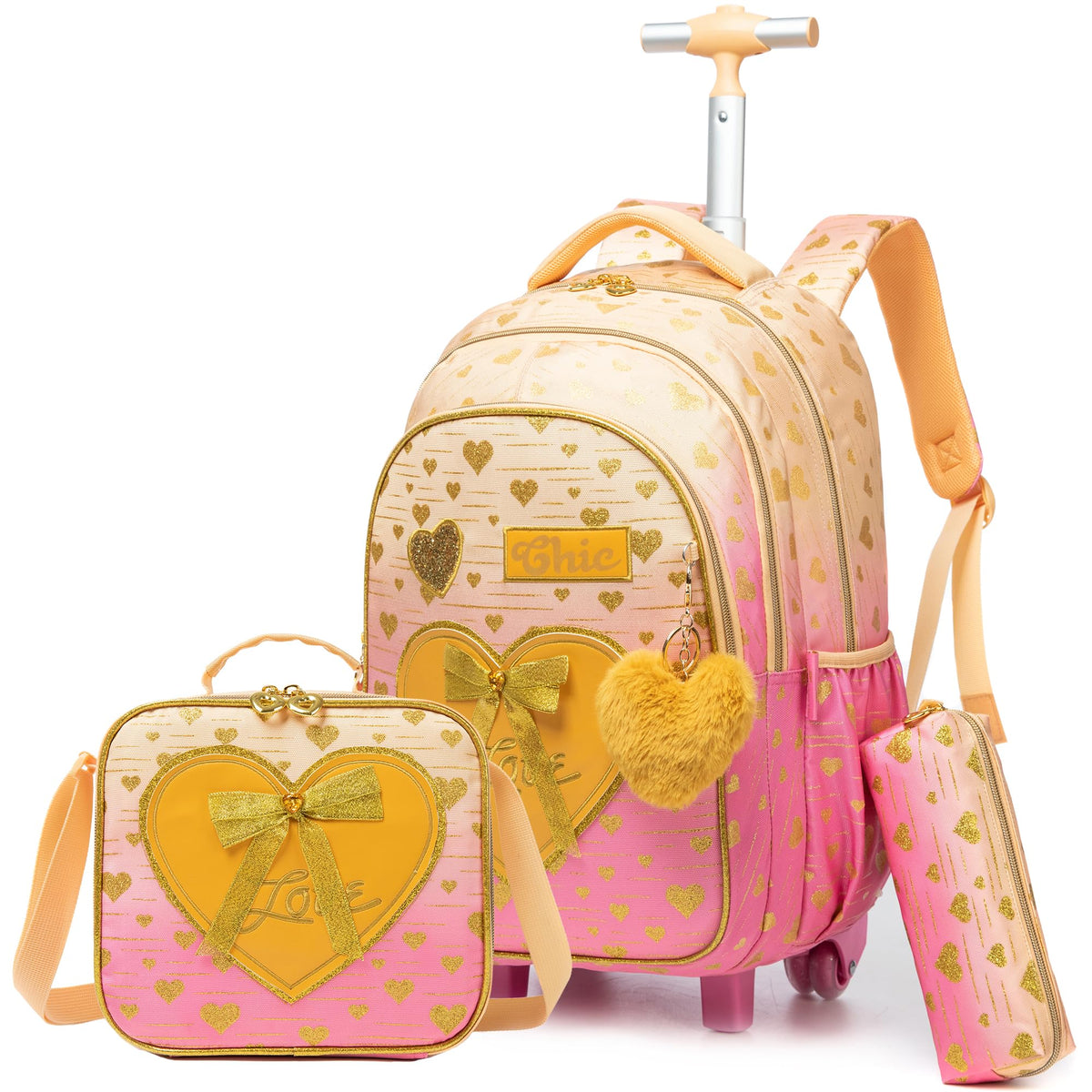 Oruiji Rolling Backpack for Girls Backpack with Wheels Cute Wheeled School Backpack for Elementary with Lunch Box Set Kids Suitcase for Girls Kids Luggage with Wheels Back to School Supplies