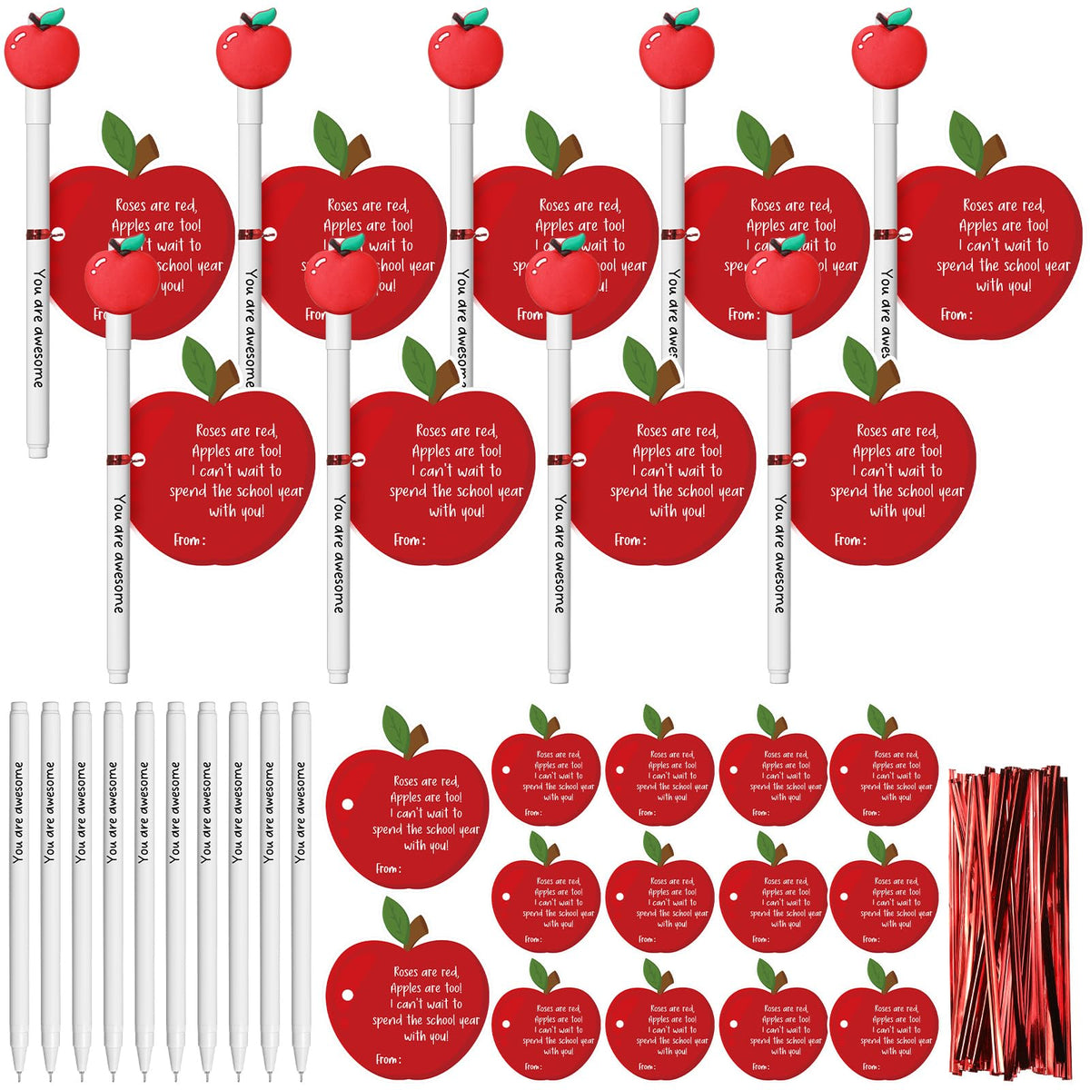 Motipuns 25 Sets Back to School Gifts for Students Fruit Ballpoint Pens You Are Awesome Inspirational Roller Pens and Cards with Plastic Ties for First Day of School Reward Gifts Stationery Supplies