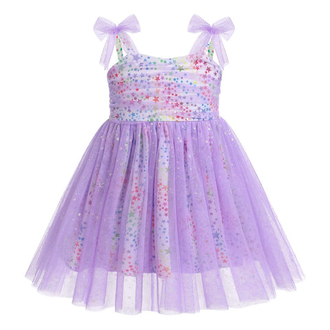 IMEKIS First Birthday Outfit Girl Dress: 1/2 1st 2nd Birthday Cake Smash Baby Boho Rainbow Confetti Princess Dresses for Toddler Party Mini Tutu Skirt Newborn Photoshoot Purple Stars 12-18 Months