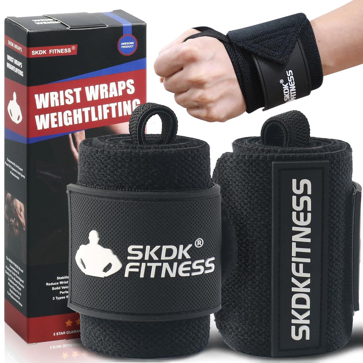 SKDK Wrist Wraps- Wrist Straps for Weightlifting with Thumb Loop,12" 18" 21" Professional Wrist Straps for Wrist Support,Powerlifting,Strength Training,Bodybuilding,Men & Women(Pair)