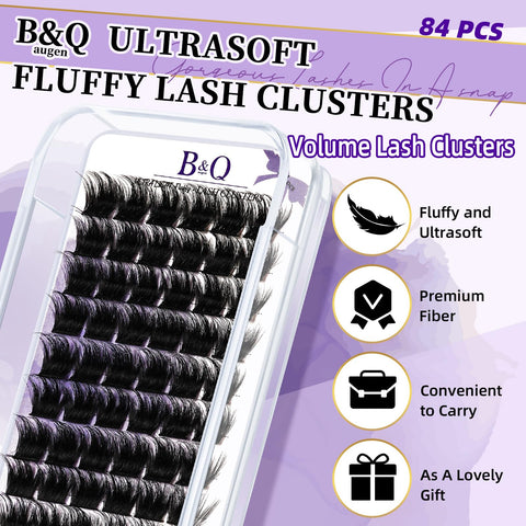 Lash Clusters F03 Fluffy Individual Lashes 84 Pcs Ultralight Eyelash Clusters B&Q DIY Cluster Eyelash Extensions at Home Wispy Lash Extension Light as Feather Cluster Lashes (F03-D-18mm)