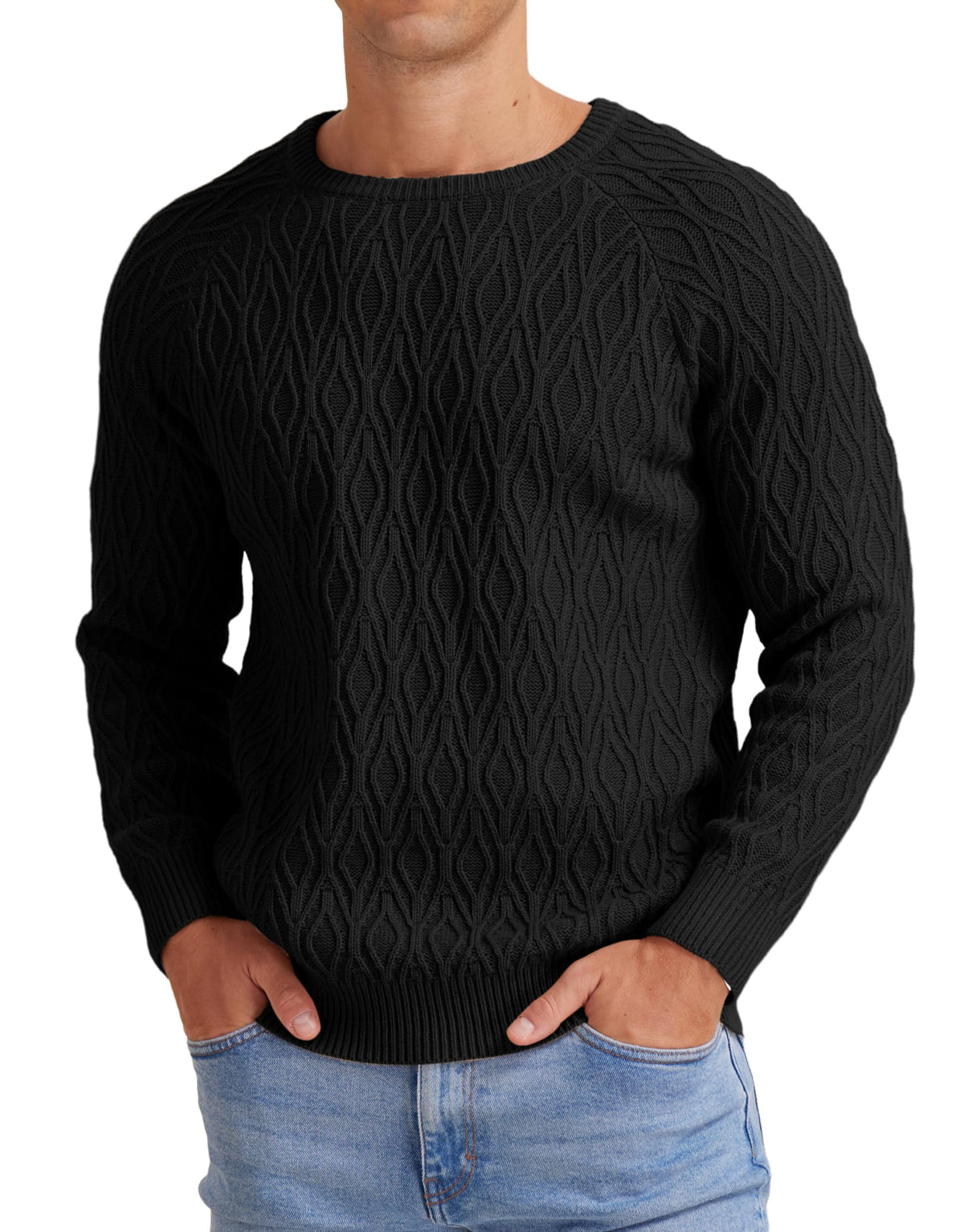 Sailwind Mens Jumpers Crew Neck Tops Knitted Sweaters Classic Pullover Solid Colour Basic Tops Autumn Winter Warm Knitwear (Black, XL)