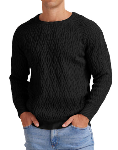 Sailwind Mens Jumpers Crew Neck Tops Knitted Sweaters Classic Pullover Solid Colour Basic Tops Autumn Winter Warm Knitwear (Black, XL)