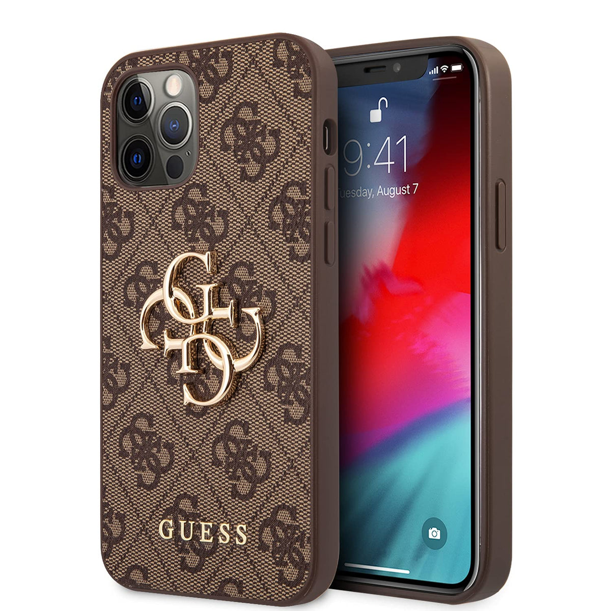 Guess GUHCP12M4GMGBR Case for iPhone 12/12 Pro 6.1 Inch Brown 4G Big Metal Logo