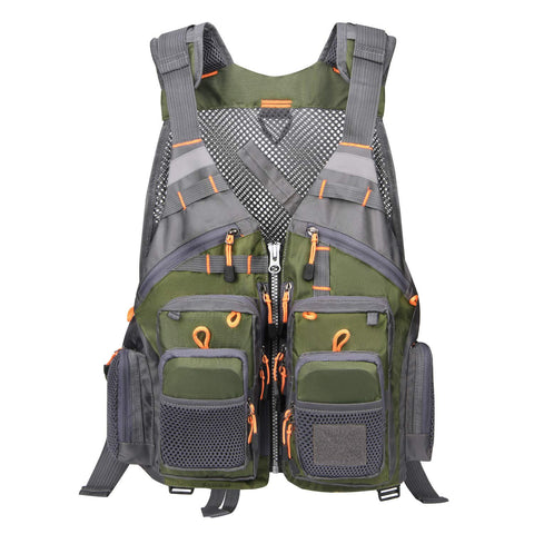 Gonex Fly Fishing Vest for Men and Women, Comfortable Adjustable Fishing Vest with Multi-Pockets Reflective Stripes for Gears in Fly Fishing, Fishpond Trout Fishing, Kayak Fishing, Green+Grey
