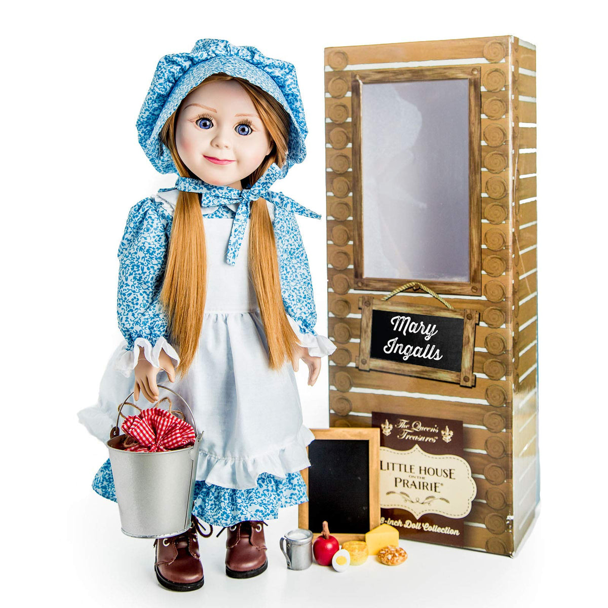 THE QUEEN'S TREASURES Officially Licensed Little House on The Prairie Mary Ingalls 18 Inch Doll, Comes with A Lunch Pail ,Food and Chalk Board. Compatible with American Girl